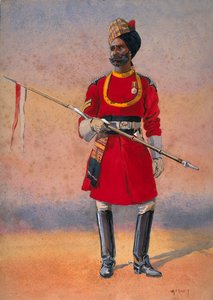 知事のボディガード、マドラス、マドラシムサルマン、GFマクマン少佐による「インドの軍隊」のイラスト、1911年、1908年発行 作： Alfred Crowdy Lovett